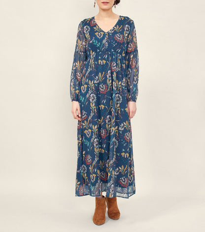 Robe longue imprimée dentelles MICHA