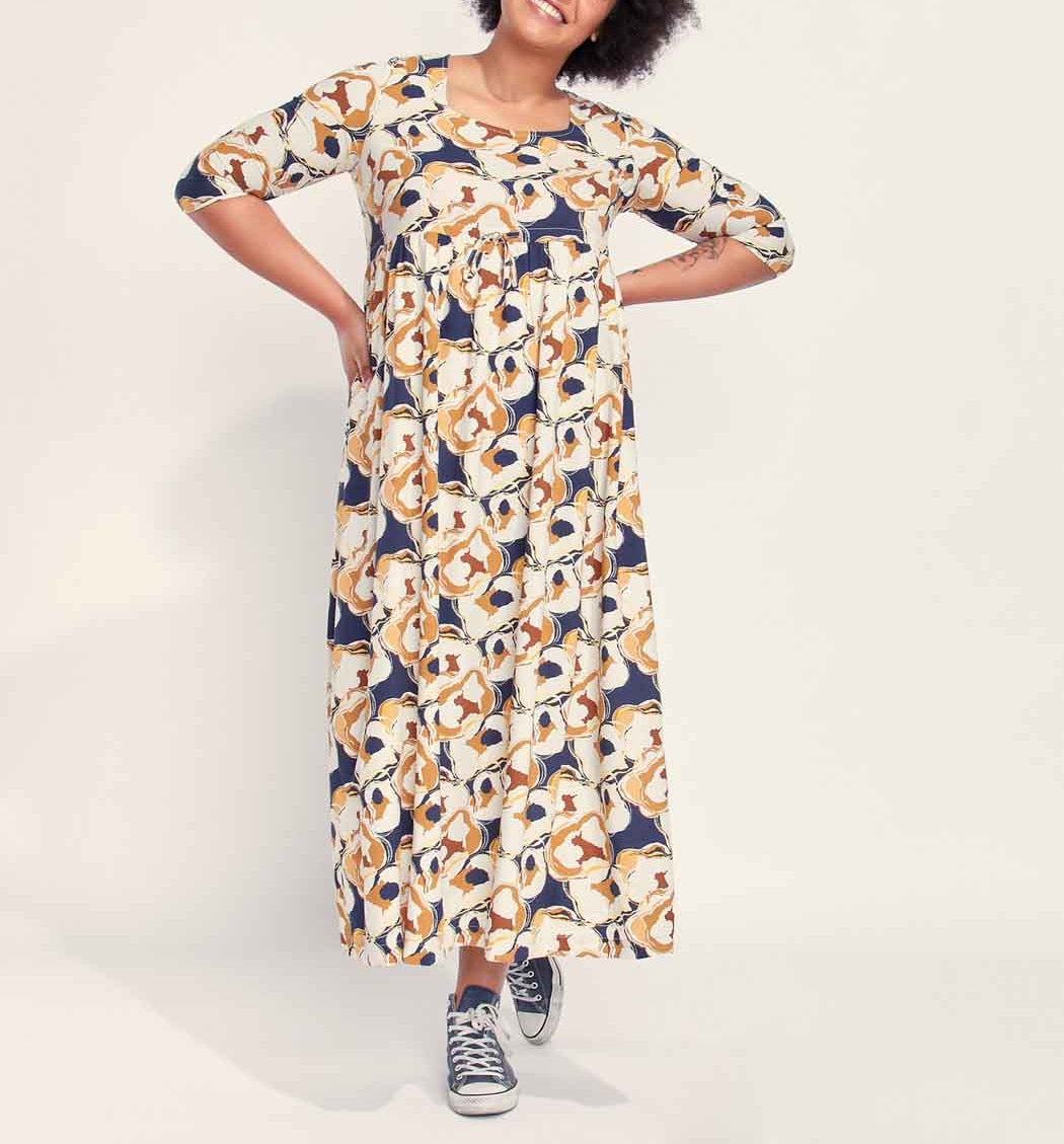 Robe longue imprimée évasée fluide TALA