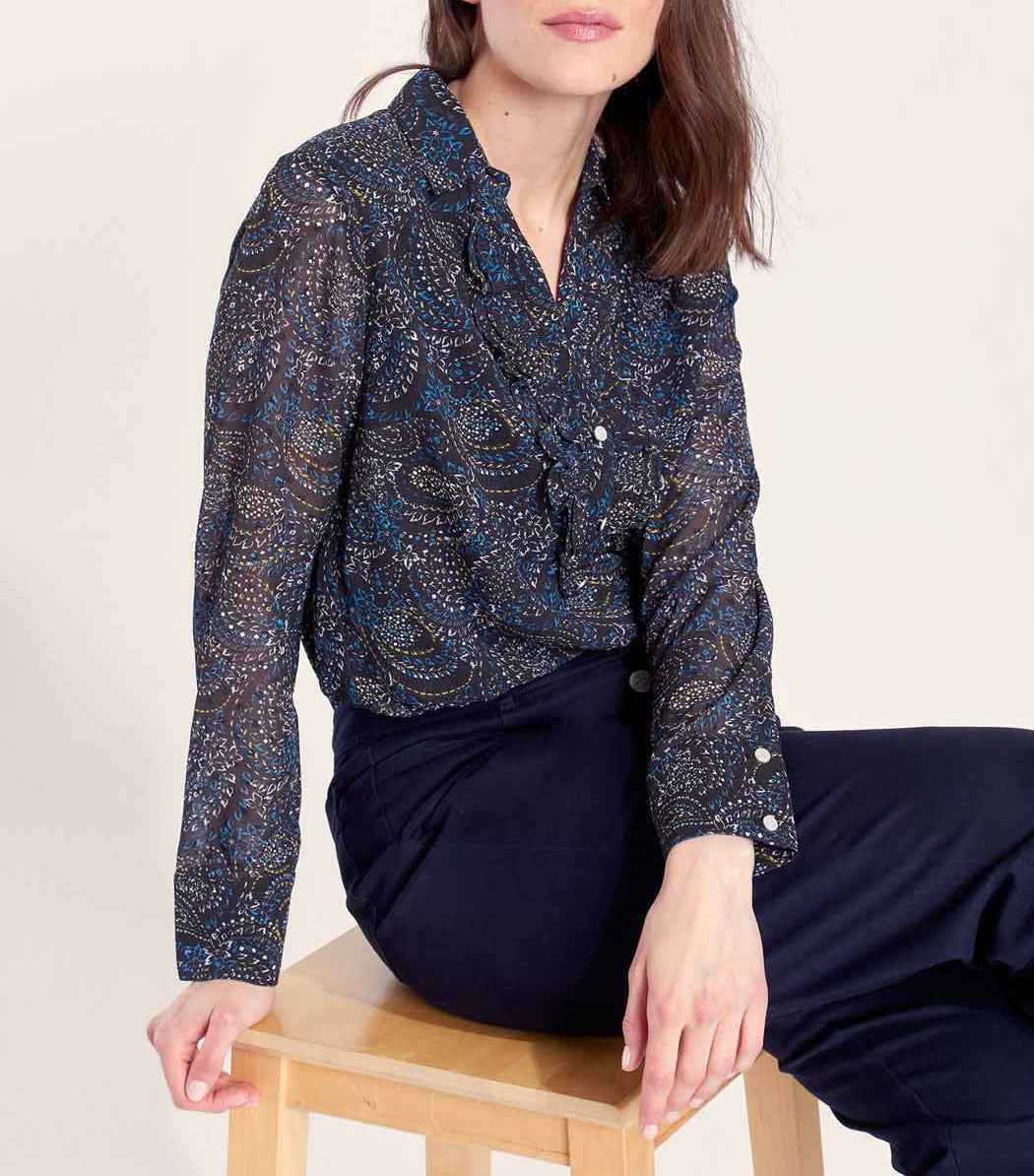 Blouse fluide imprimée col volanté KATI