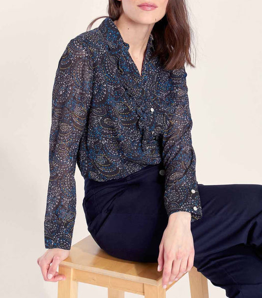 Blouse fluide imprimée col volanté KATI