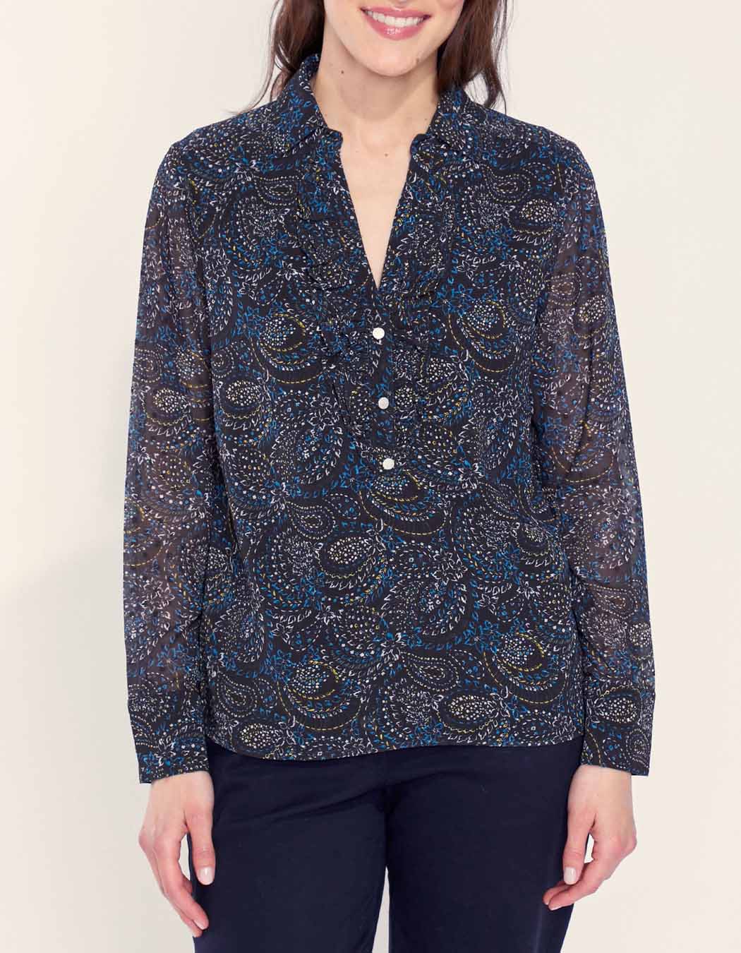 Blouse fluide imprimée col volanté KATI