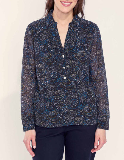 Blouse fluide imprimée col volanté KATI