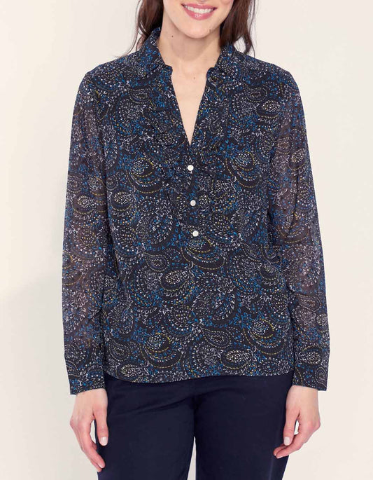Blouse fluide imprimée col volanté KATI