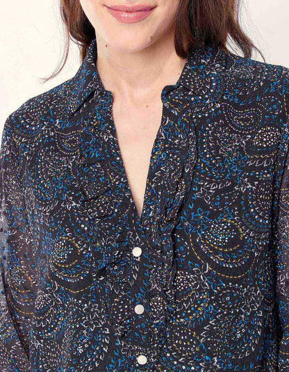 Blouse fluide imprimée col volanté KATI