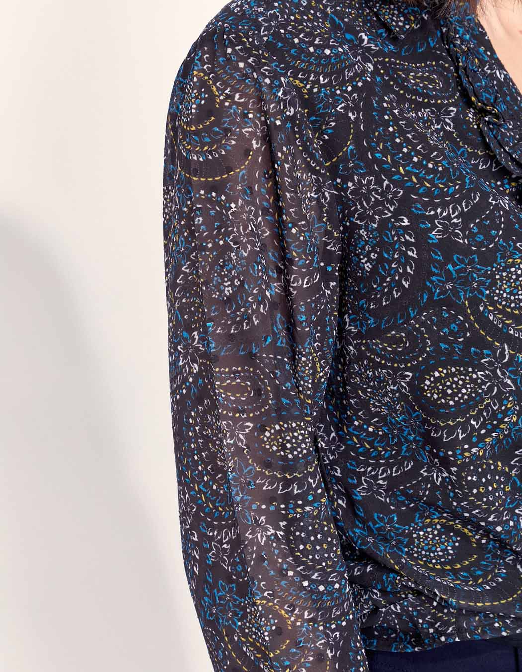 Blouse fluide imprimée col volanté KATI