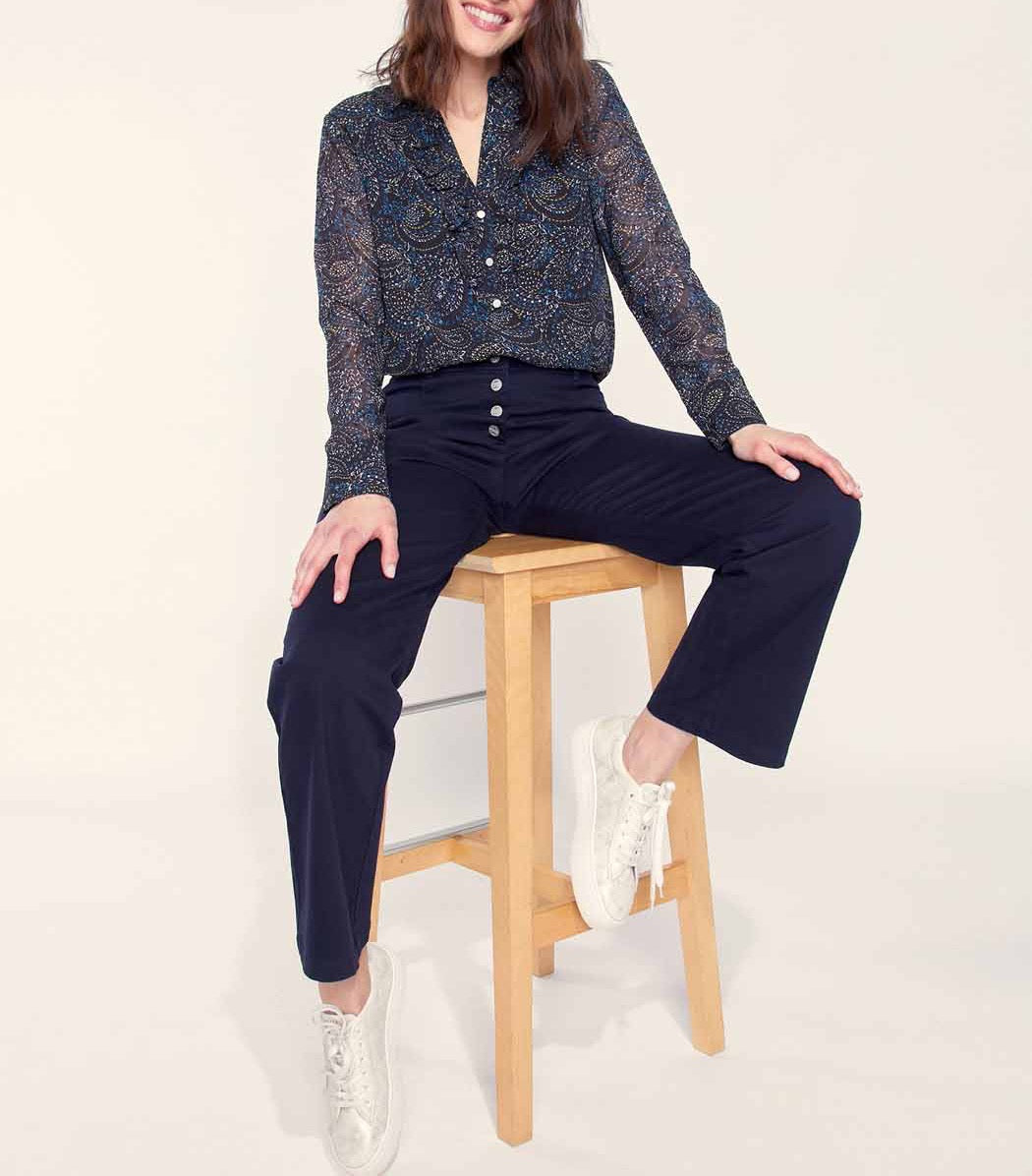Blouse fluide imprimée col volanté KATI