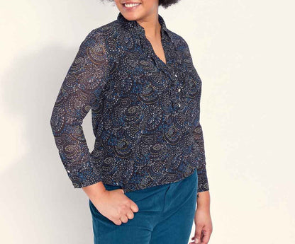 Blouse fluide imprimée col volanté KATI