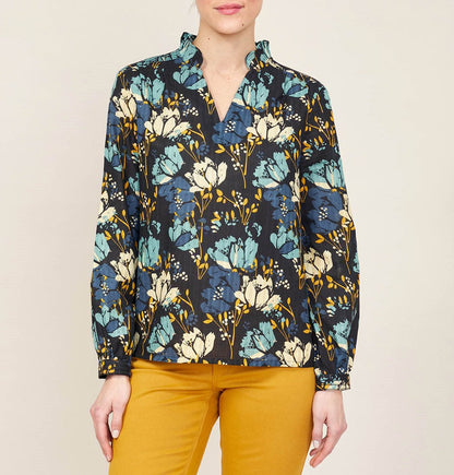 Blouse imprimée coton bio col volanté NAMCHA