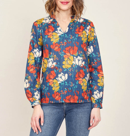 Blouse imprimée coton bio col volanté NAMCHA