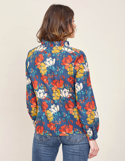 Blouse imprimée coton bio col volanté NAMCHA