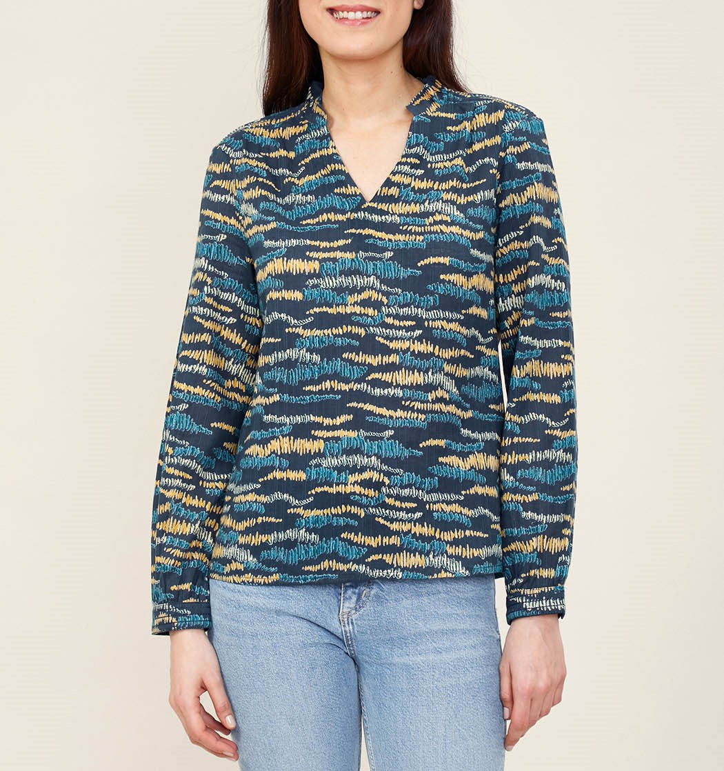 Blouse imprimée coton bio col volanté NAMCHA