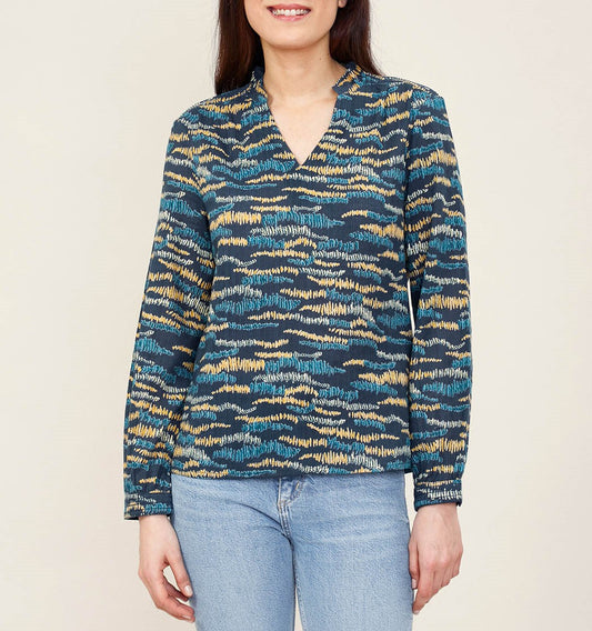 Blouse imprimée coton bio col volanté NAMCHA