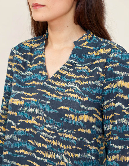 Blouse imprimée coton bio col volanté NAMCHA