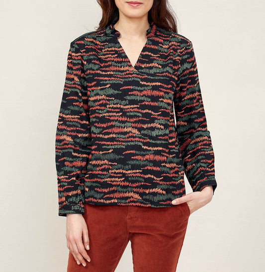 Blouse imprimée coton bio col volanté NAMCHA