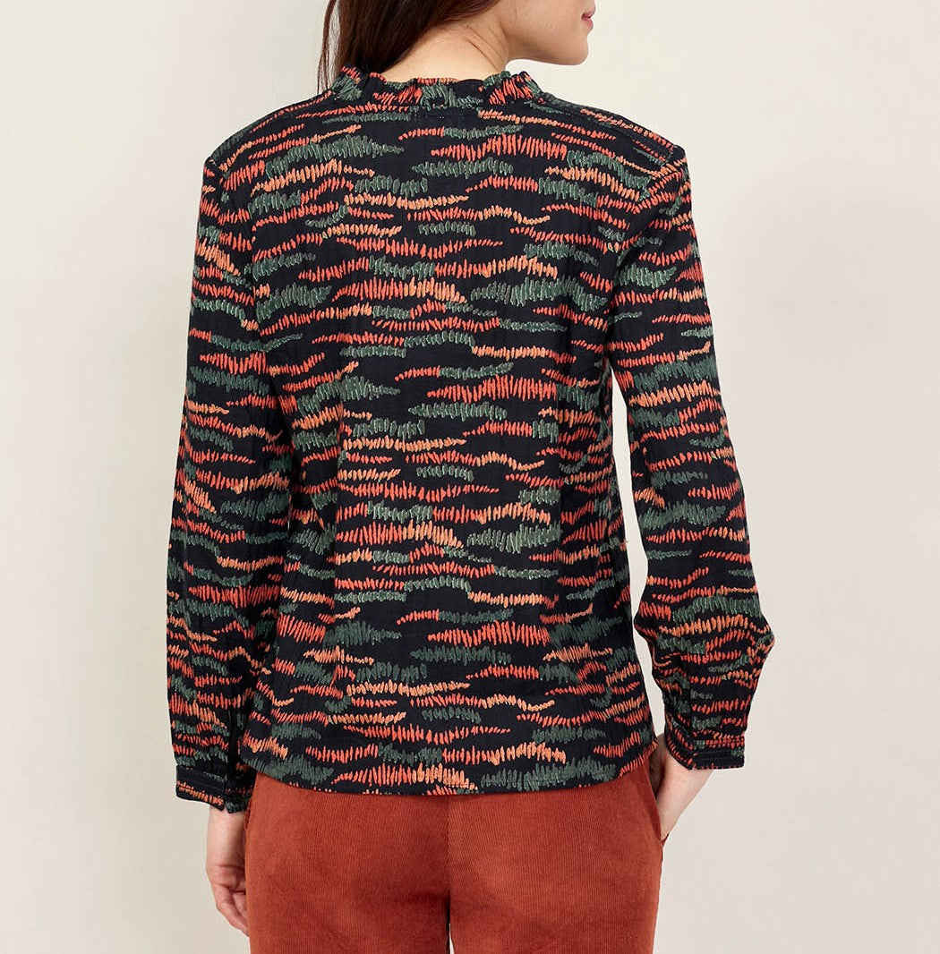Blouse imprimée coton bio col volanté NAMCHA