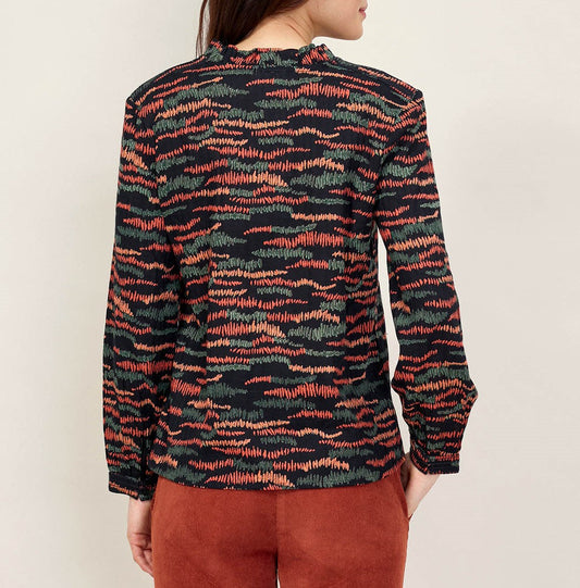 Blouse imprimée coton bio col volanté NAMCHA