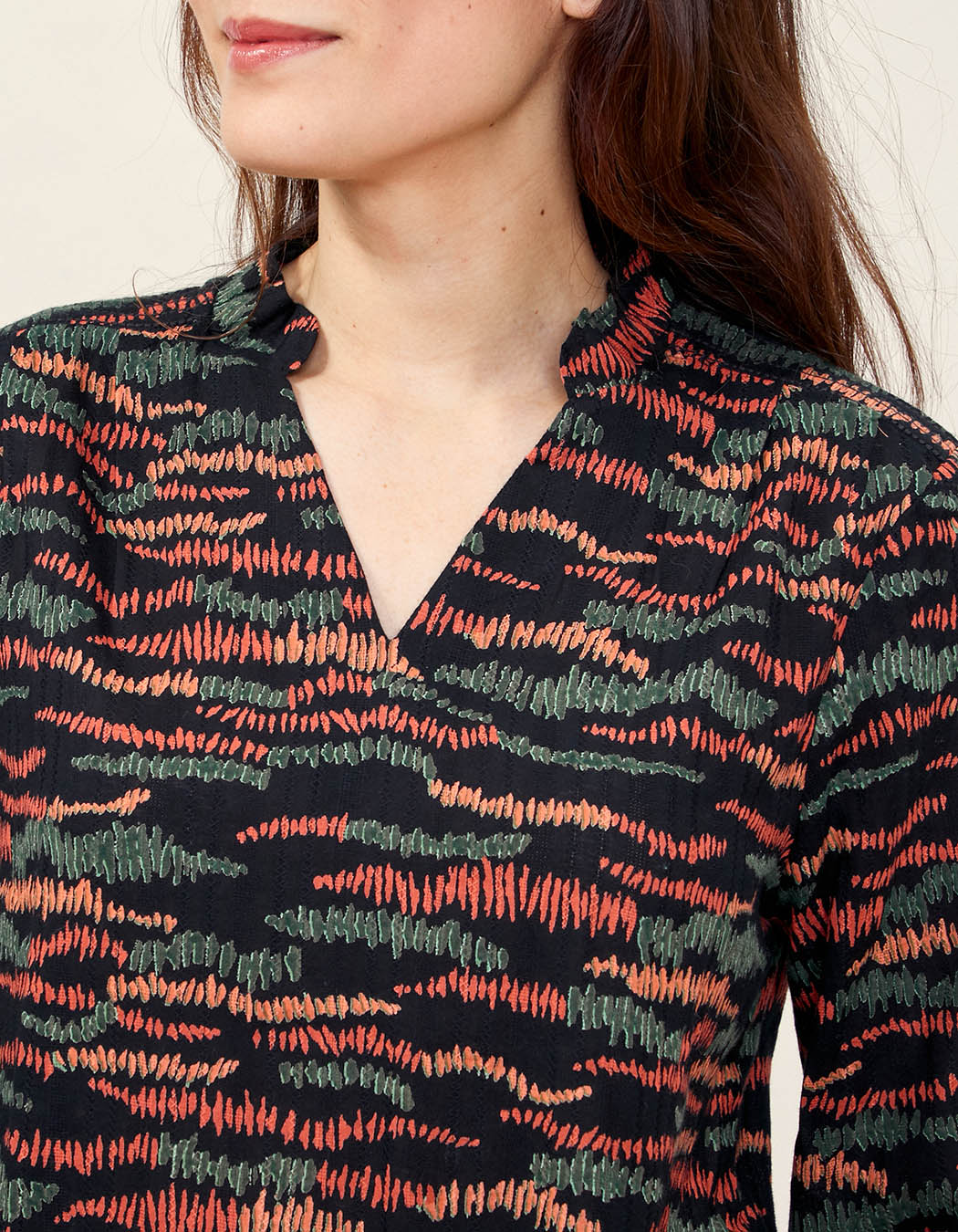 Blouse imprimée coton bio col volanté NAMCHA