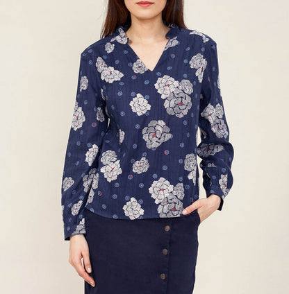 Blouse imprimée coton bio col volanté NAMCHA