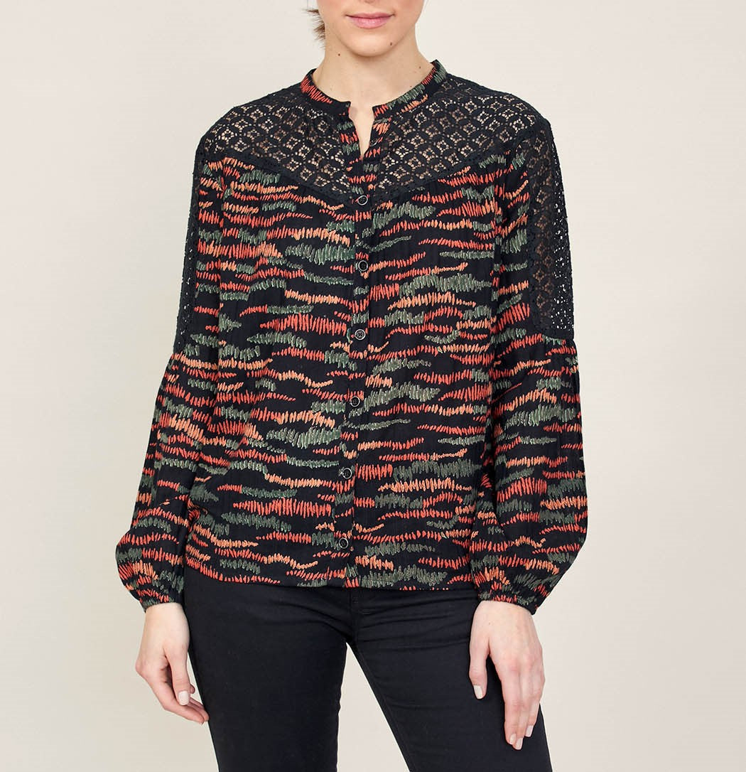 Chemisier imprimée coton et dentelle SETO