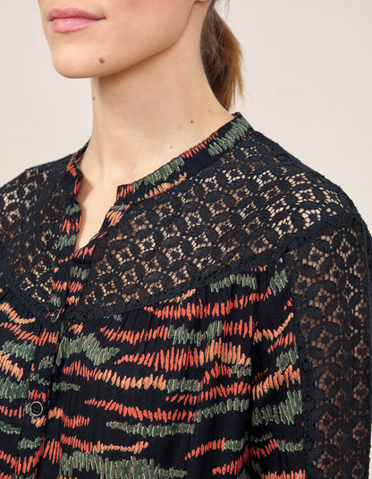 Chemisier imprimée coton et dentelle SETO