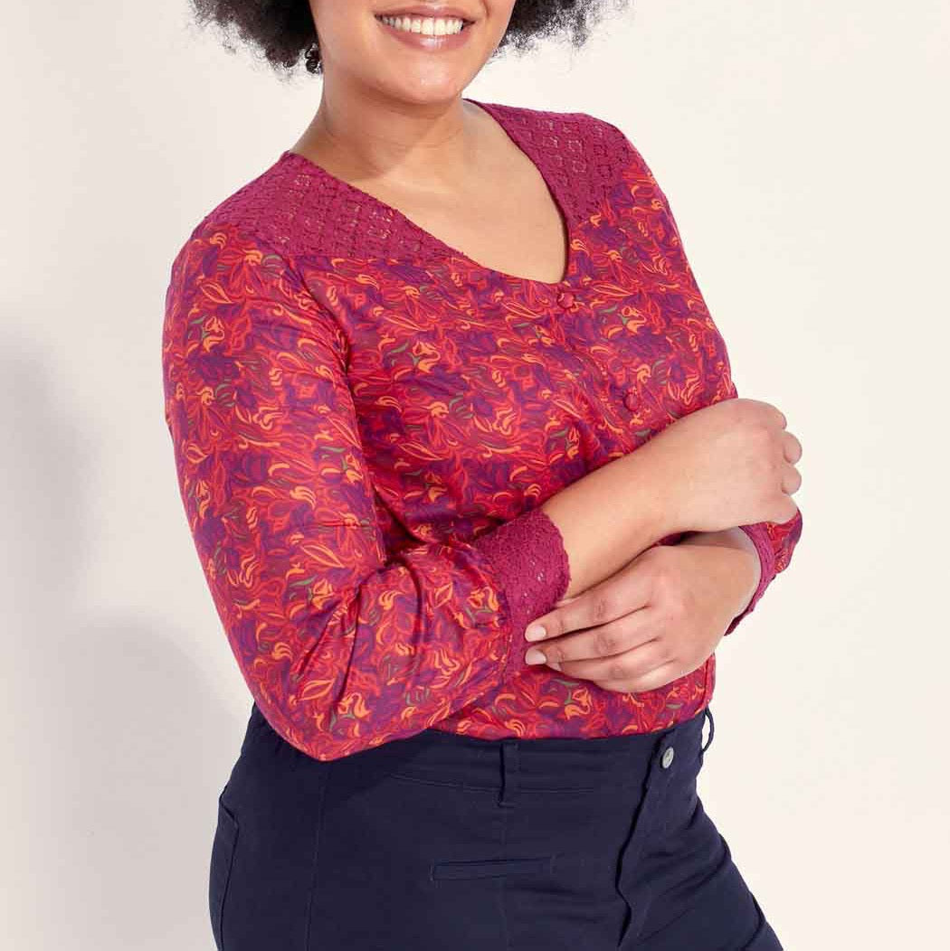 Chemisier imprimé coton bio dentelle SHARMA