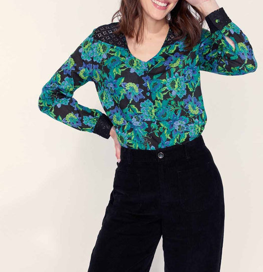 Chemisier imprimé coton bio dentelle SHARMA