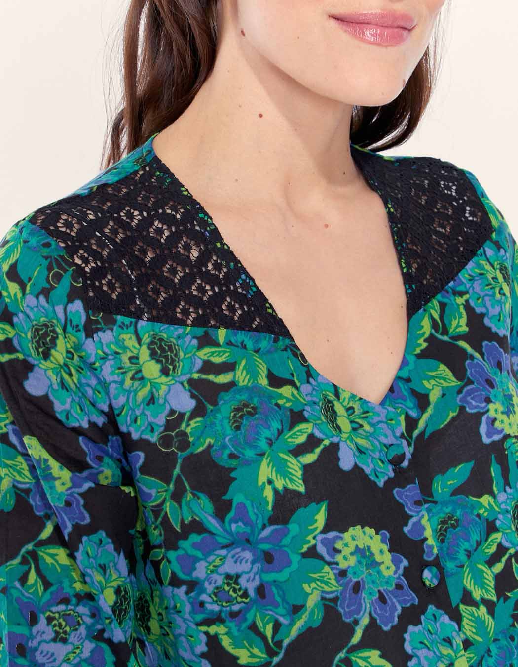 Chemisier imprimé coton bio dentelle SHARMA