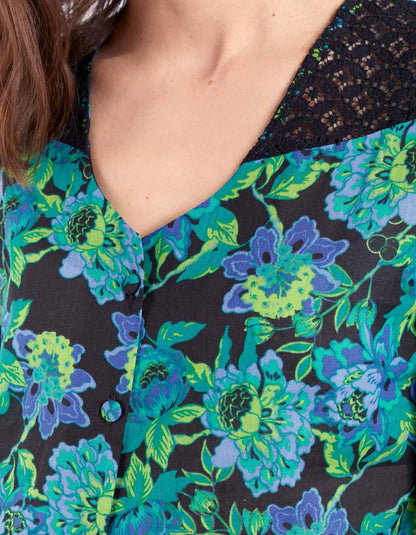 Chemisier imprimé coton bio dentelle SHARMA