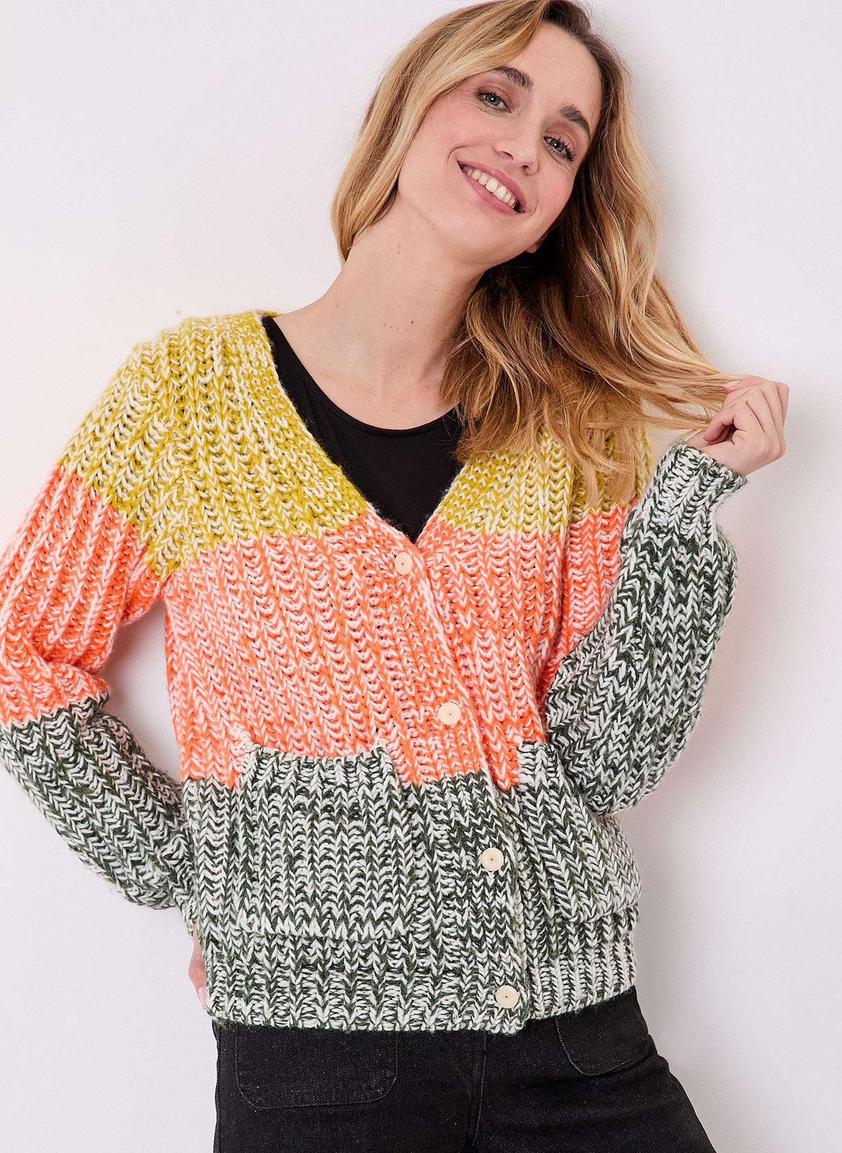 Gilet grosse maille chinée rayures PATORI