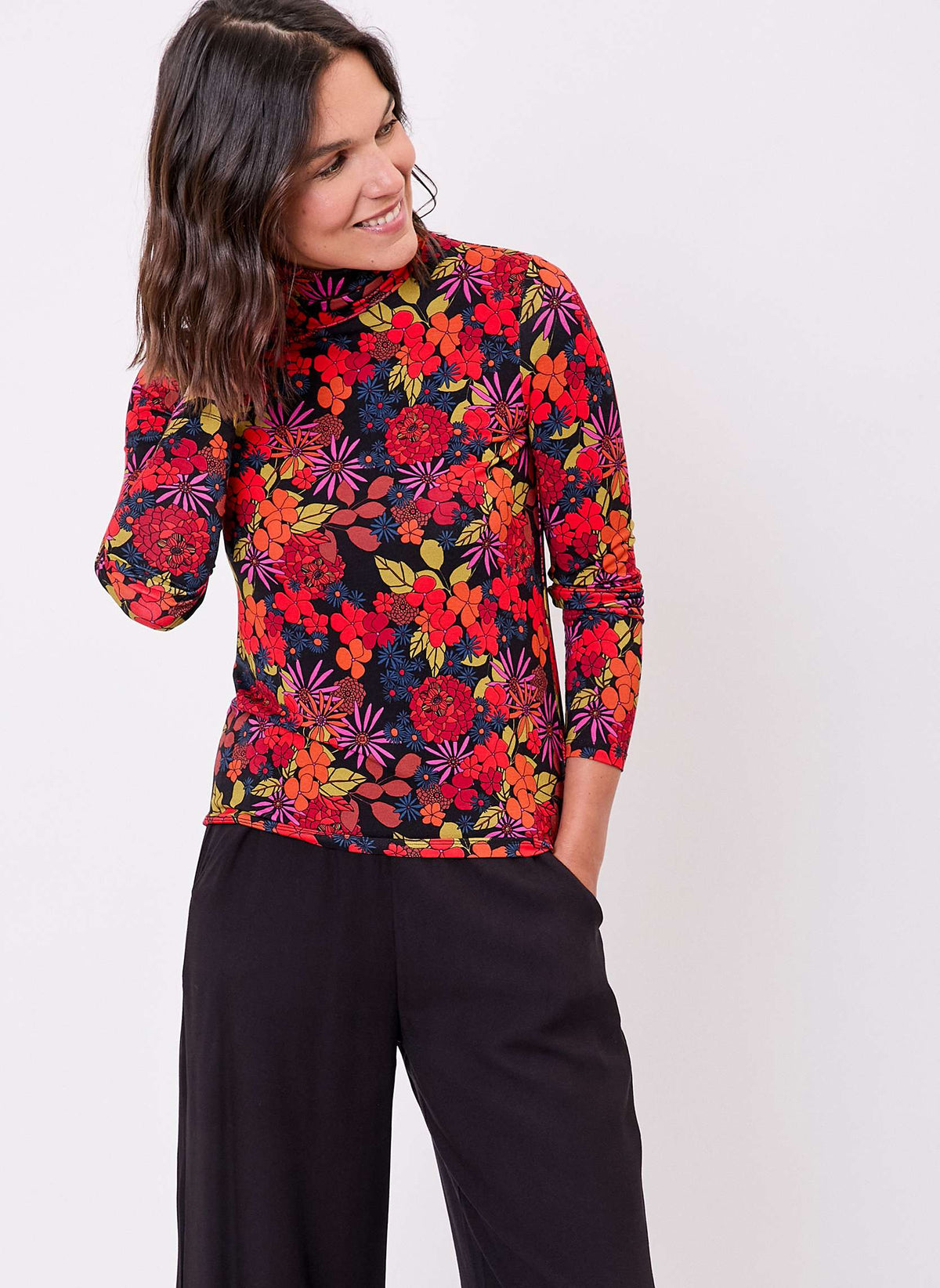 T-shirt col roulé imprimé fluide RON