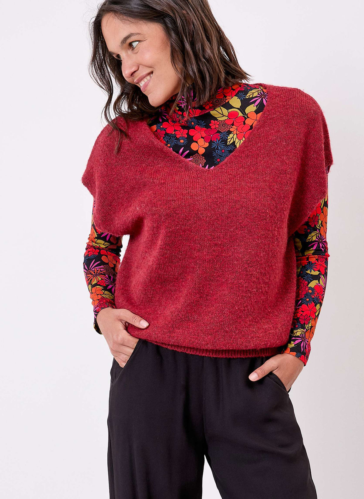 Pull tricot sans manche uni DAKILA
