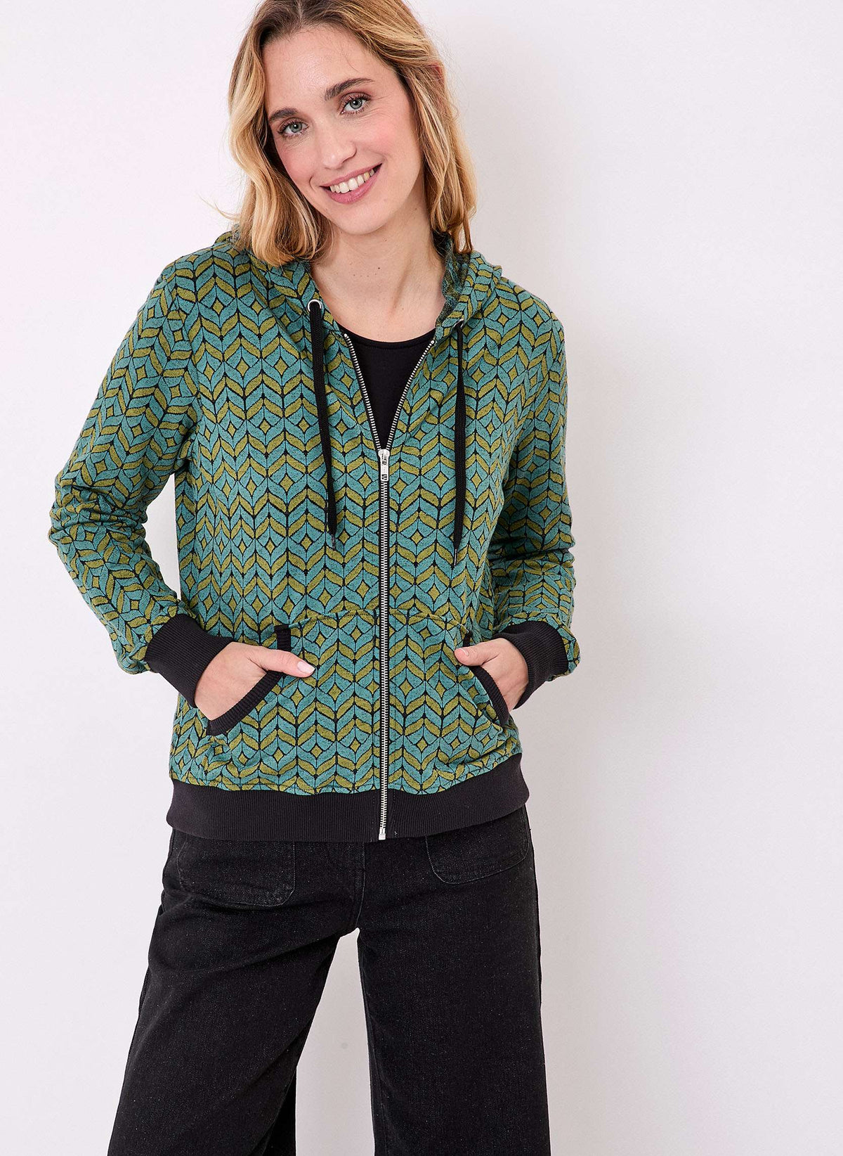 Sweat zippé maille jacquard YUMI