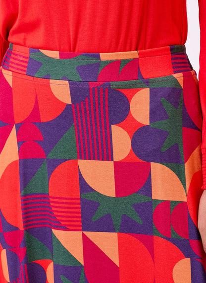 Jupe midi imprimée maille fluide évasée ELINA