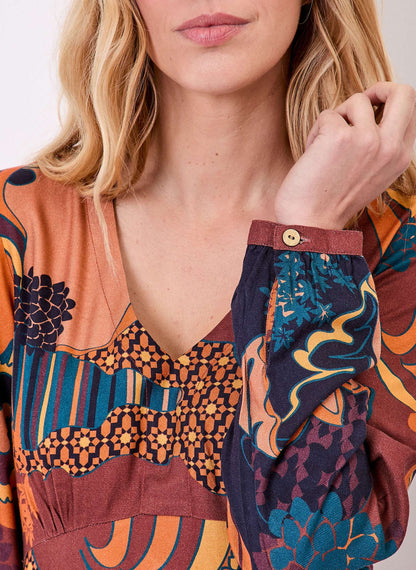 Robe midi fluide imprimée col V LAMANA