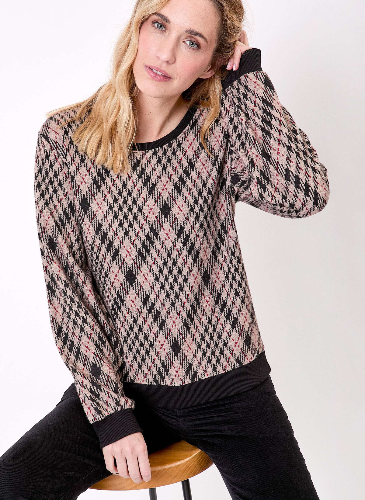 Sweat col rond maille jacquard BASILIE