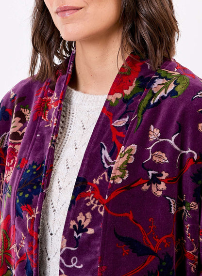 Veste Kimono velours imprimé indien DHARMA