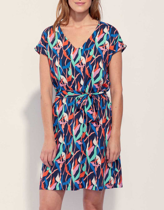 Robe droite imprimée ceinturée Ecovero TERESA