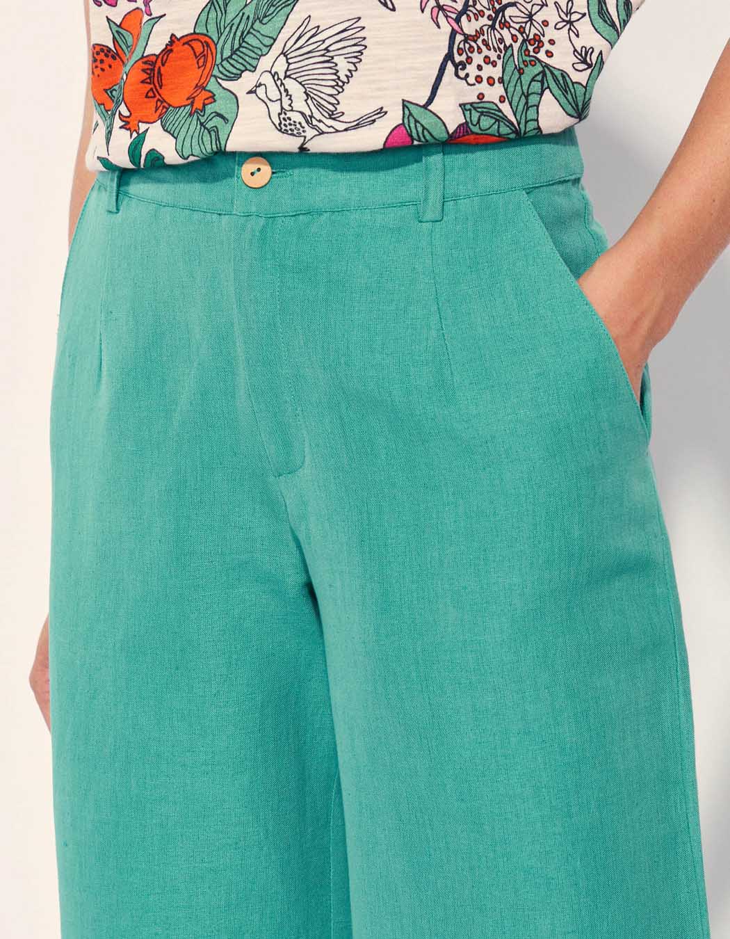 Pantalon large coton lin taille haute AMELIA