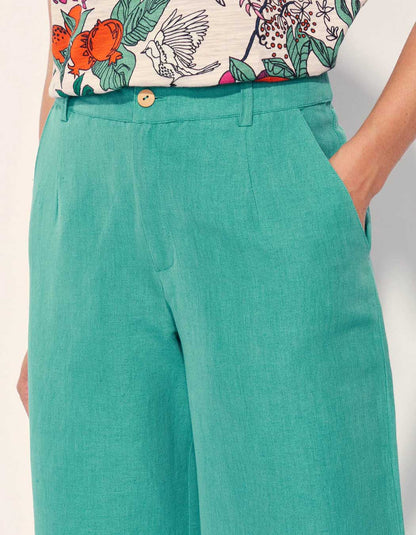 Pantalon large coton lin taille haute AMELIA