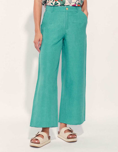 Pantalon large coton lin taille haute AMELIA