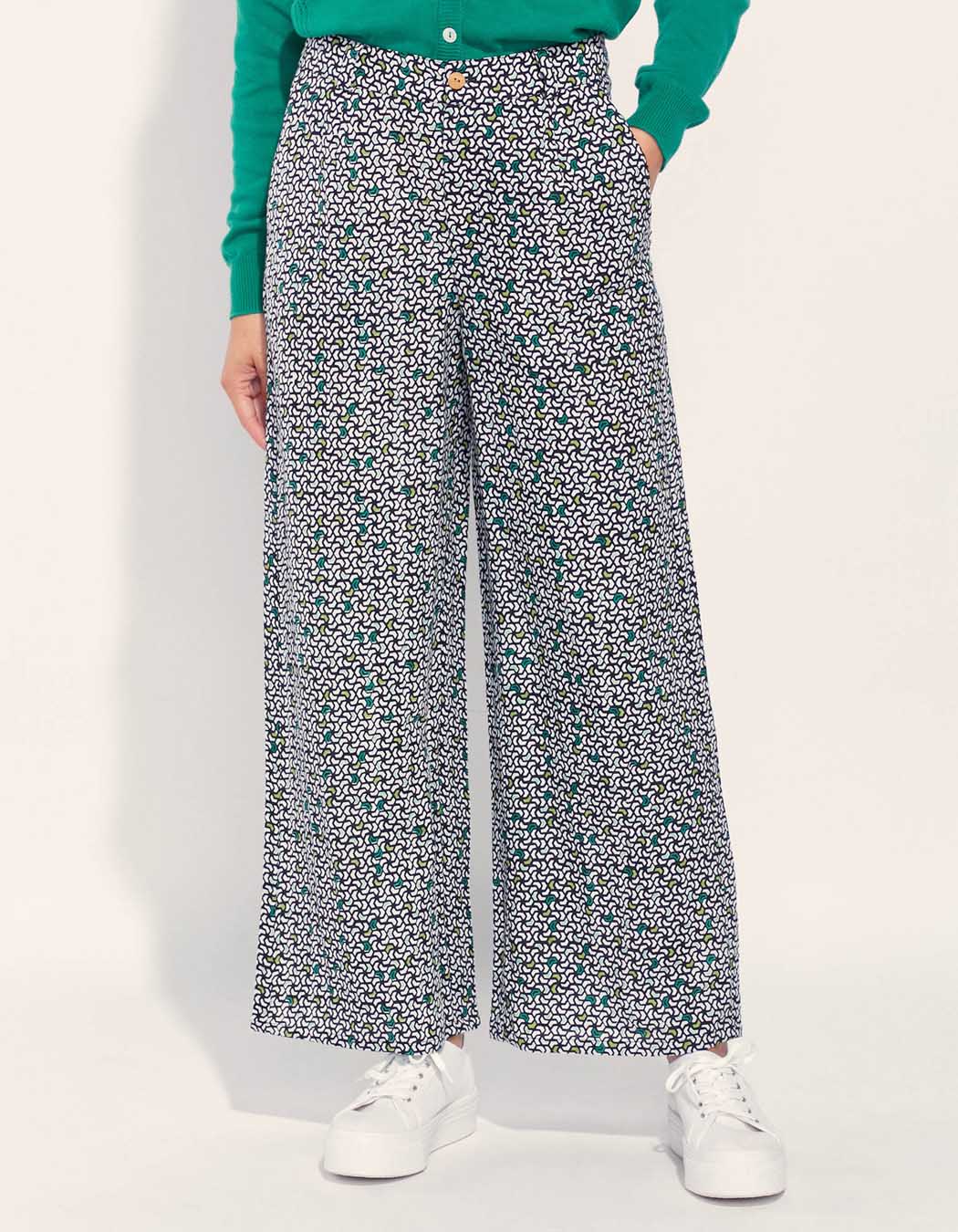 Pantalon large coton lin taille haute AMELIA
