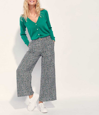 Pantalon large coton lin taille haute AMELIA
