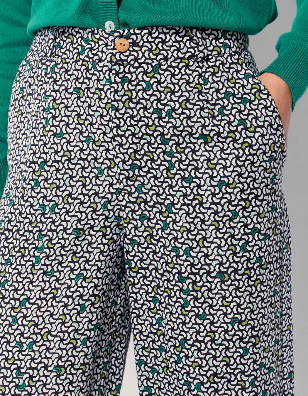Pantalon large coton lin taille haute AMELIA
