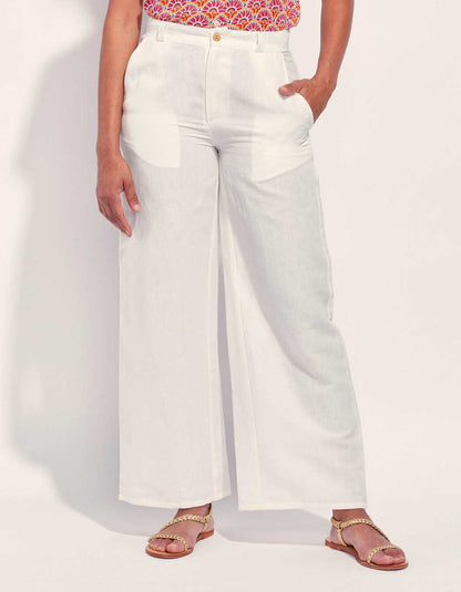 Pantalon large coton lin taille haute AMELIA
