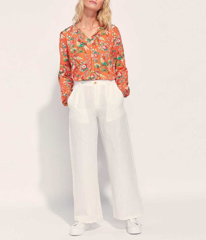 Pantalon large coton lin taille haute AMELIA
