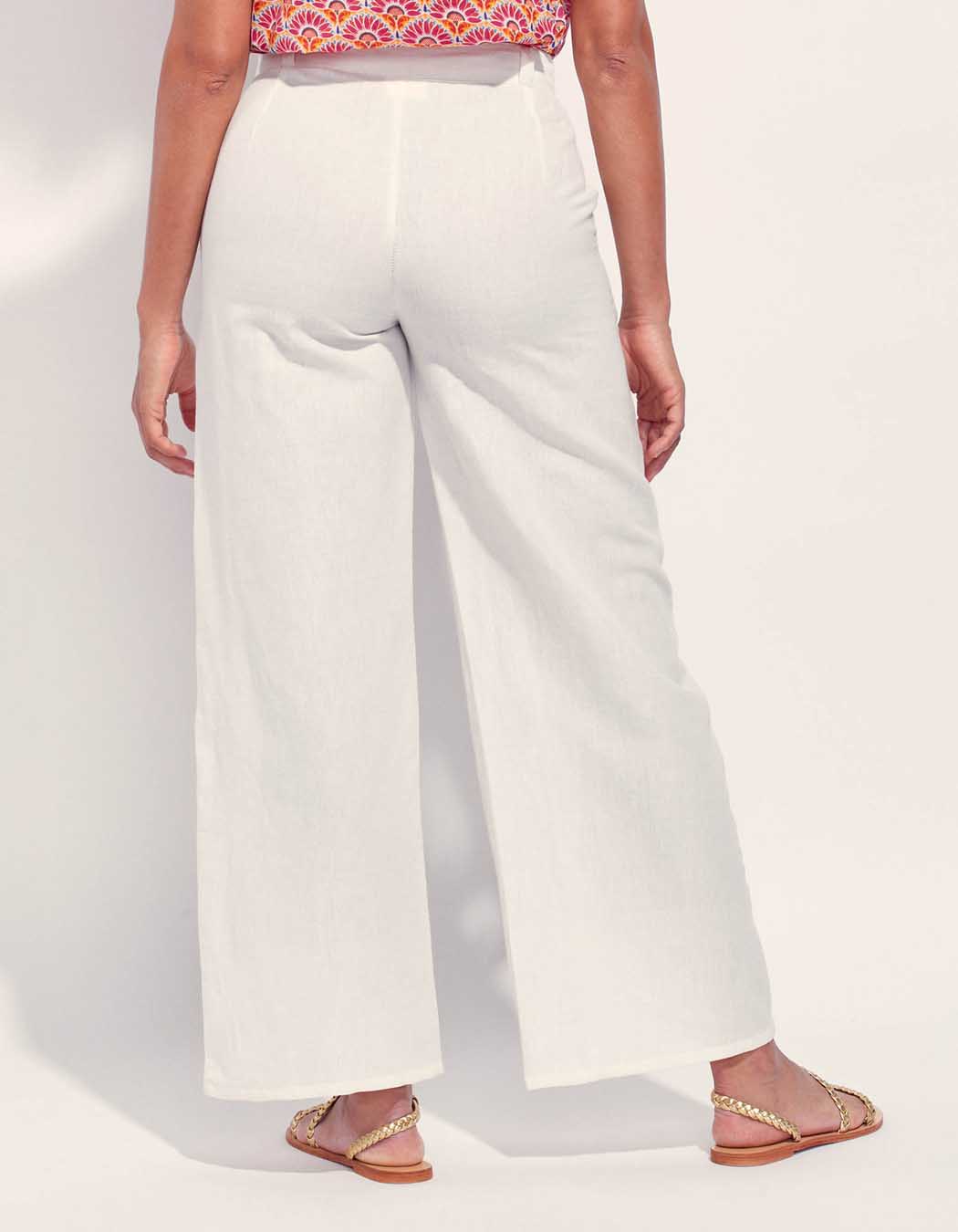 Pantalon large coton lin taille haute AMELIA