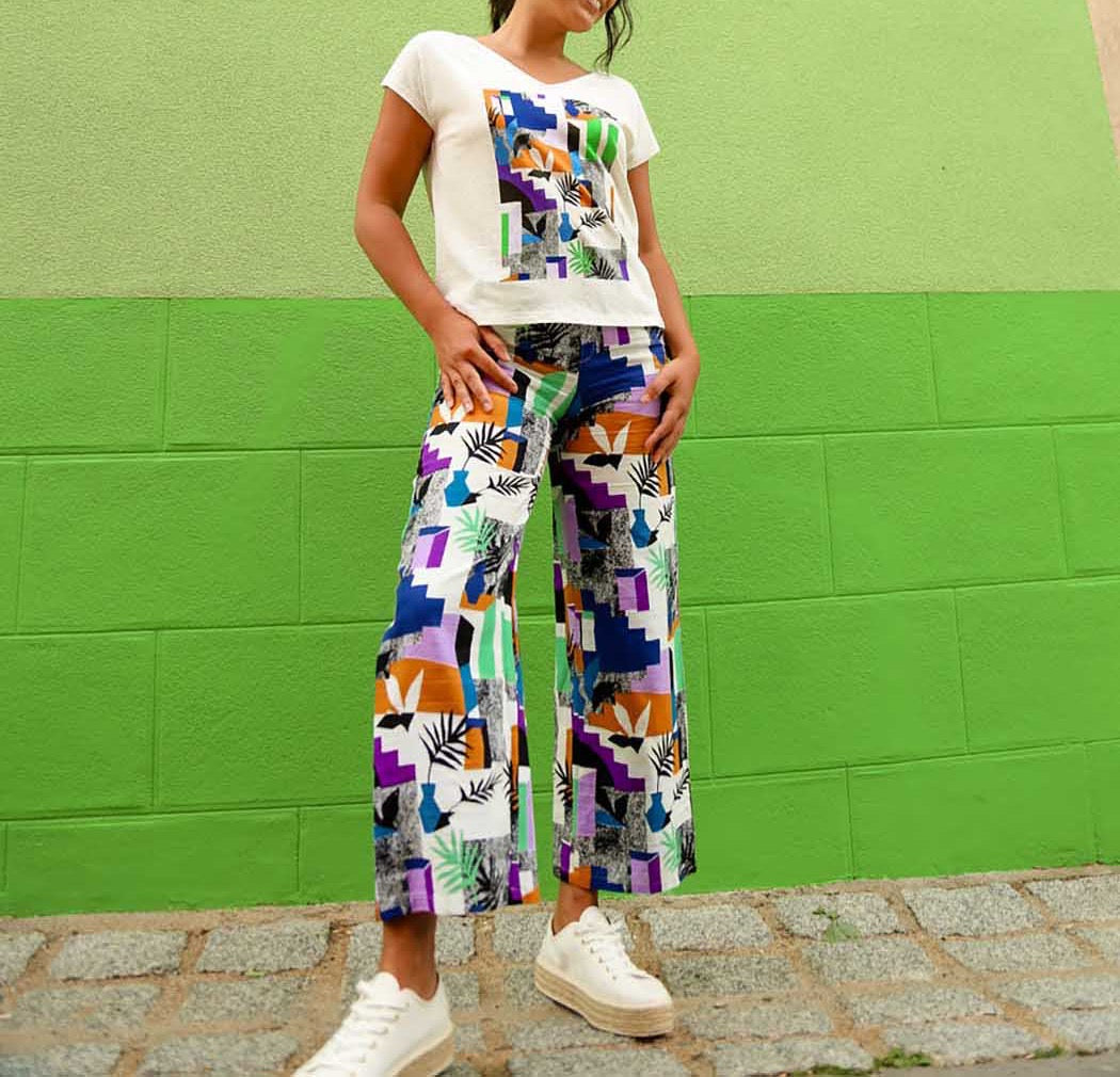 Pantalon large coton lin taille haute AMELIA