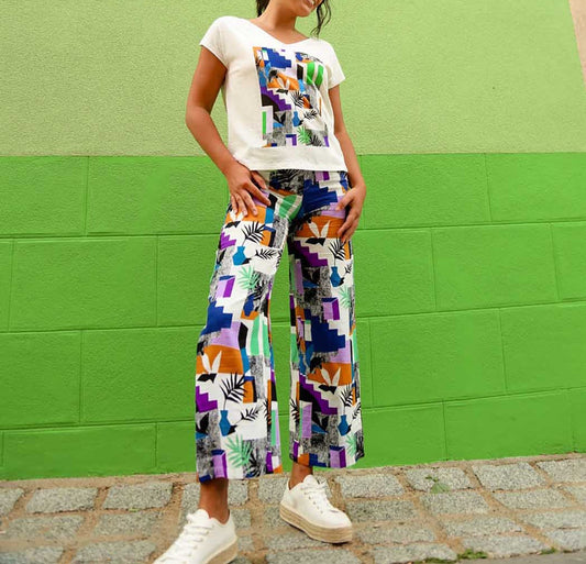 Pantalon large coton lin taille haute AMELIA