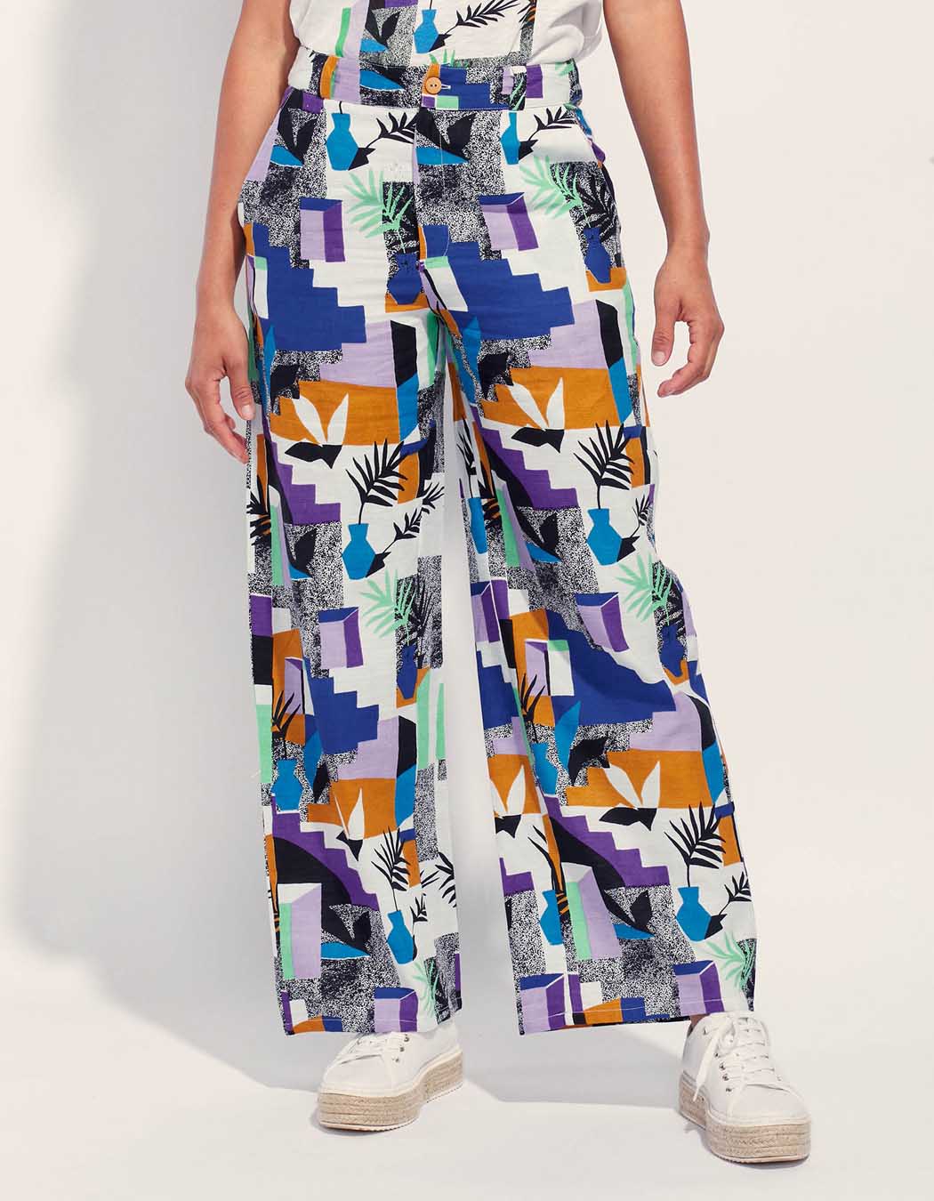 Pantalon large coton lin taille haute AMELIA
