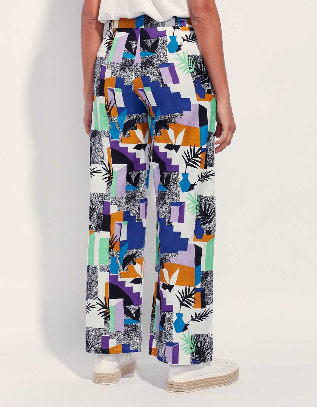 Pantalon large coton lin taille haute AMELIA